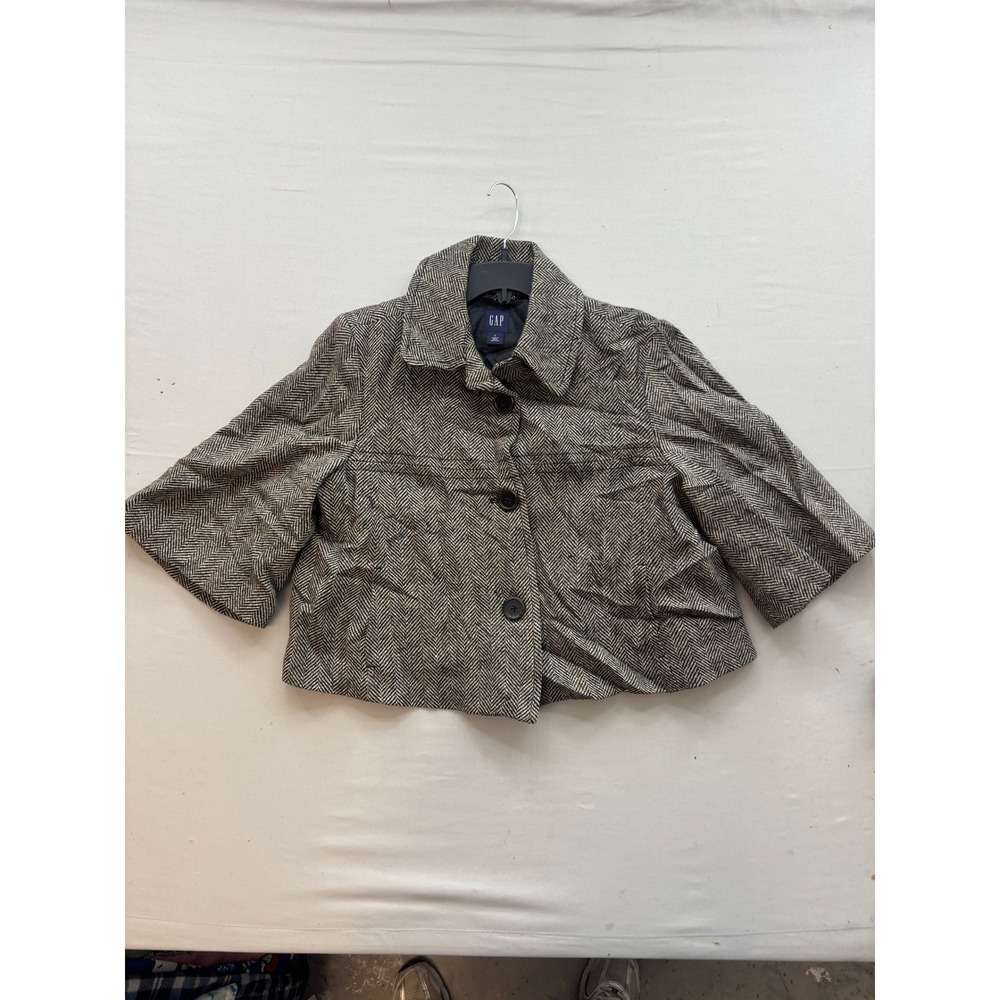 Gap Womens Herringbone Cropped Jacket Brown Cream Kimono Sleeve Large RN54023